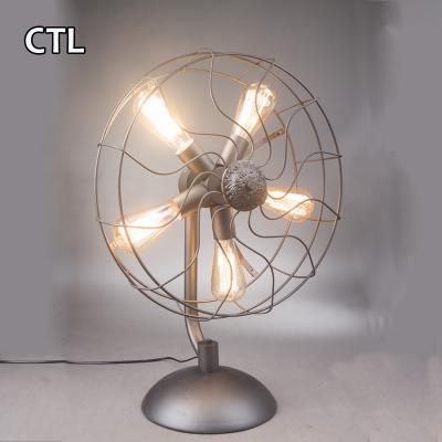 China Attic Retro Fan Shape Metal Table Lamp Industrial Black American Style Vintage Wrought Iron Table Lamp for sale