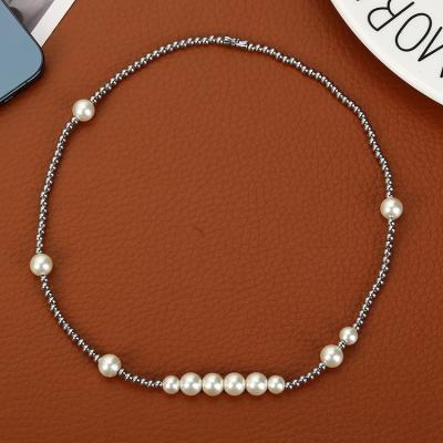 China TRENDY Non Tarnish Stainless Steel Pearl Chain Bead Bracelet Necklace For Women Men for sale