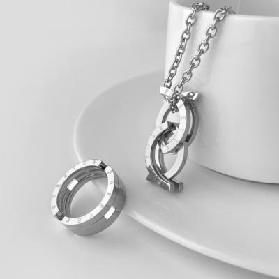 China 100% FASHIONABLE Tarnish Free And Waterproof Jewelry Stainless Steel Shape Double Ring Adjustable Necklace For Man Woman for sale