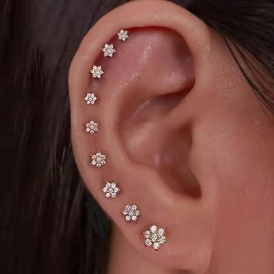 China Minimalist Vintage Zirconia Flower Shape Stainless Steel Stud Earrings for sale