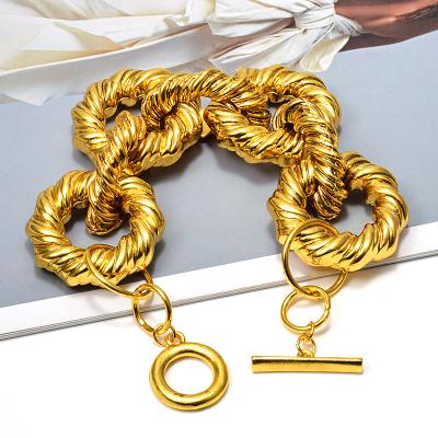 China TRENDY fashion gold plated exaggerate chunky twist link chain ot bracelet 2022 for sale