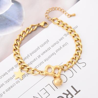 China Wholesale CLASSIC 18K Gold Plated Stainless Steel Chain B Initial Letter Star Charm Cuban Anklet Chain Dangle Bracelets for sale