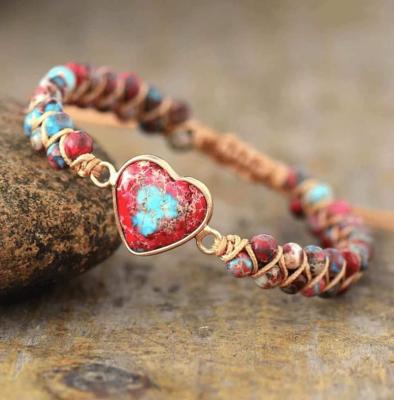 China FASHIONABLE Sediment Stone Healing Passion Sea Galaxy Heart Shaped Beaded Bracelet for sale