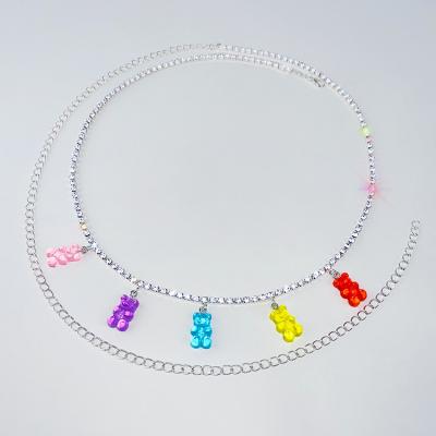 China Cute Body Jewelry Gummy Acrylic Charms Supports Colorful Rhinestone Belly Waist Chain For Women for sale