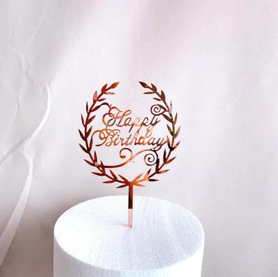 China New Viable Acrylic Pink Gold Cake Decoration Insert Card Happy Birthday Cake Topper For Cake Decorating for sale