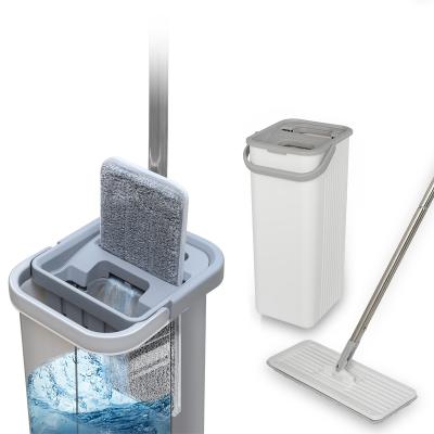 China Trapeador Viable Hand Free Microfiber Flat Mop With Magic Dirty Water Separate Squeeze Bucket Mop Bucket Set For Floor Cleaning for sale