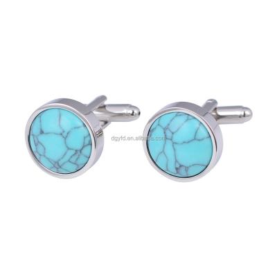 China Wholesale Daily Wear Circle Turquoise Stone Bead Stainless Steel Cufflinks For Groom Best Man for sale