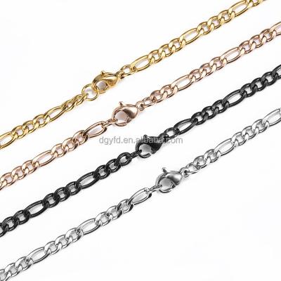 China Every Day Wear Wholesale Custom Rose Gold 18K PVD Silver Black Figaro Stainless Steel Chain Necklace For Women Men for sale