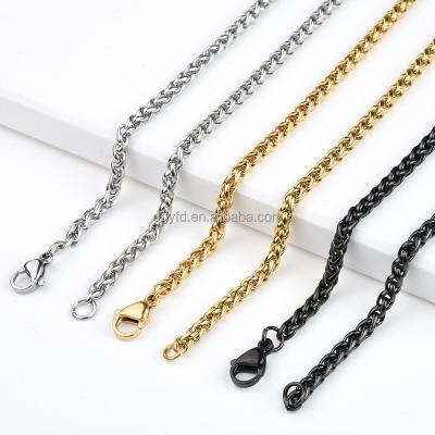 China Wholesale Custom Black Silver Wheat Gold Stainless Steel Every Day Wear Length Chain Necklace For Women Men for sale