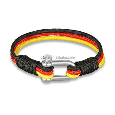 China Casual Germany Flag Men Fashion Jewelry Paracord Rope Bracelet Stainless Steel Shackle Nautical Sailing Rope Bracelets for sale