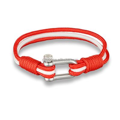 China Austria Flag Casual Men Fashion Jewelry Paracord Bracelet Stainless Steel Shackle Nautical Sailing Rope Bracelets for sale