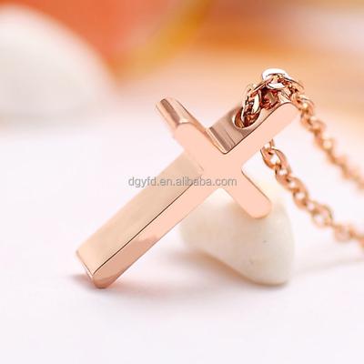 China Every Day Wear Women Small Tasty Rose Gold Stainless Steel Cross Pendant Religious Necklace Charm Crucifix Necklace Gift Every Day for sale