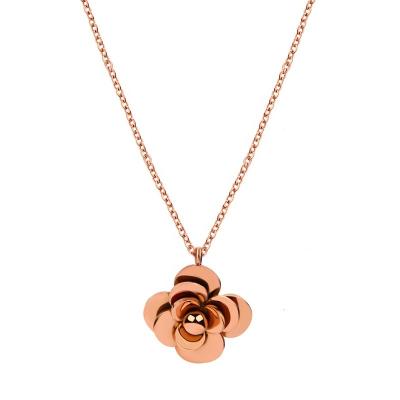 China Factory Custom Everyday Wear 3D 18K Rose Gold Camellia Flower Pendant Necklace Women Fashion Jewelry Flower Pendant Headscarf for sale