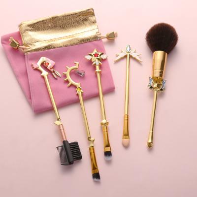 China 5pcs Girl's Skin-friendly Japanese Magic Makeup Handsome Animation Customization Gifts Brush Set Golden Metal Beauty Cosmetic Tool for sale