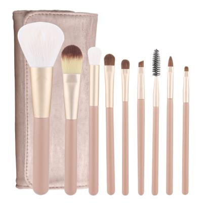 China Skin-Friendly 9PCS Animal Horse Hair Nude Pink Makeup Brushes With Travel Portable Bag Cosmetic Brush Set for sale