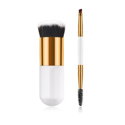 China Hair 2 Pcs Soft Mini Brush Eyeshadow Eyebrow Foundation Soft Brush Hair Makeup Brush Set for sale