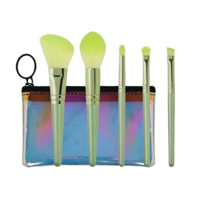 China 5PCS Portable Travel Beauty Makeup Brush Summer Candy Green Makeup Brushes Skin-friendly With Laser Bag for sale