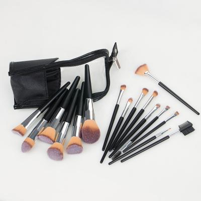 China 16PCS Private Label Makeup Brush Kit Foundation Eyeshadow Makeup Brush Skin-friendly Classic Black Puff Set PU Bag Vegan Makeup Brush for sale