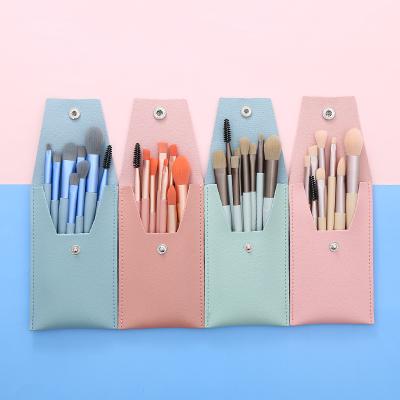 China 8pcs Portable Skin-friendly Kosrela Korean Macaron Brushes Brush Mini Makeup Brush Eyeshadow Base Set with Super Soft Bag Travel PU Bag for sale