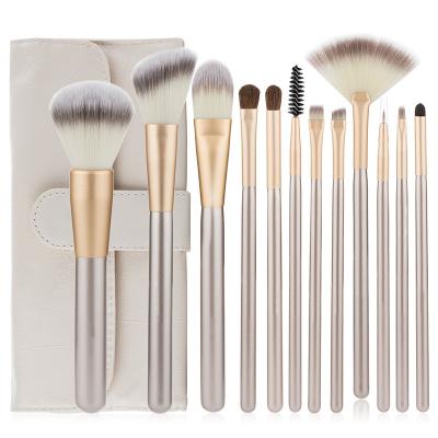 China Angular Blush High Grade Private Label Profession Persian Hair 12PCS Champagne Makeup Brush With Travel Bag Cosmetic Tool Makeup Brush Set for sale