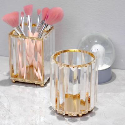 China High Quality European Luxury Makeup Tools Storage Box Rose Gold Bling Crystal Makeup Cosmetic Brush Holder for sale