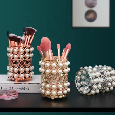 China High Quality European Luxury Makeup Tools Storage Box Cosmetic Pearl Pen Makeup Brush Holder for sale