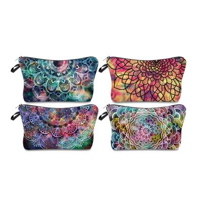 China High Quality Mandala Flowers Makeup Bag Henna Cosmetic Bags Daily Toiletry Bag Canvas Zipper Makeup Pouch Storage for sale