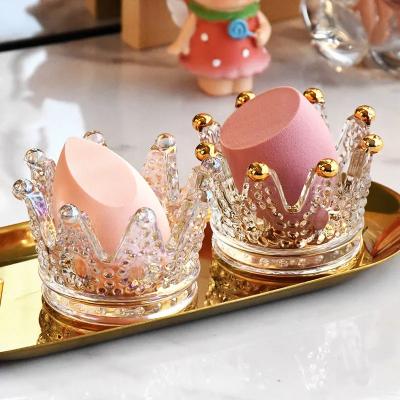 China Amazon Hot Selling High Quality Crystal Glass Crown Beauty Sponge Holder Opens Storage Jewelry Holder Cosmetic Candlestick for sale