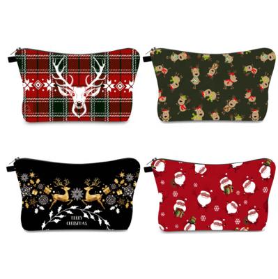 China High Quality Toiletry Bag Makeup Bag Cosmetic Bags Canvas Zipper Makeup Pouch Christmas Gift Santa Claus Pattern Travel Daily Travel Carrying for sale