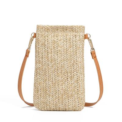 China High Quality Travel Beach Bag Simple Straw Clutch Bag Straw Purse Zipper Cross - Body Purse Beauty Pouch Summer Beach Phone Bohemian Bag for sale