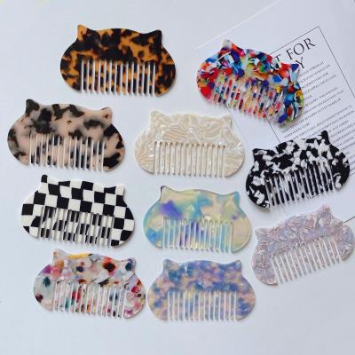 China Hot Selling Anti-Static Hand Made Marble Portable Girls Hair Comb Grit Cat Acetic Acid Comb Leopard Print Scalp Massage 50 Pcs Opp for sale