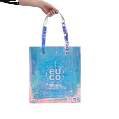 China Custom Logo Rock Logo Large Capacity Laser PVC Colorful Tote Bag Leisure Shopping Tote Handbag for sale