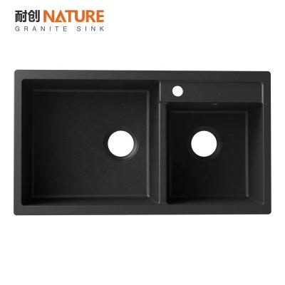 China Without Faucet POLD 750 Nature Stone Slate Black Granite Artificial Kitchen Sink for sale