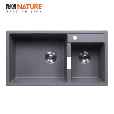 China Without Faucet Farmhouse Kitchen Using Wholesale Modern Style Undermount Black Granite Sink for sale