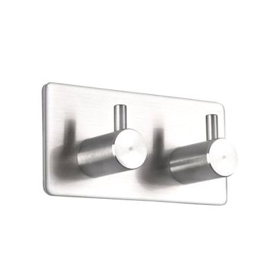 China Durable Hot Selling Stainless Steel Double Robe Hook Self Adhesive Coat Hook For Bathroom Kitchen Accessories for sale