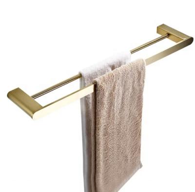 China New Design Black 304 Stainless Steel Double Bar Durable Golden Bathroom Towel Rack for sale