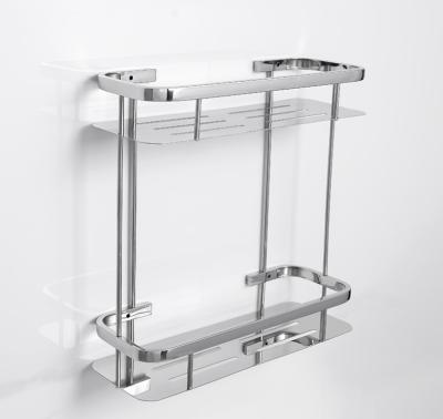 China Durable 304 Stainless Steel Wall Mounted Double Tier Bathroom Storage Shelf for sale