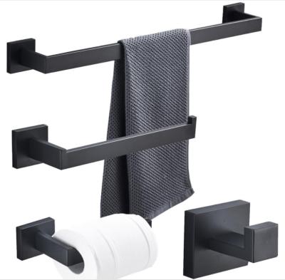 China Sustainable Bathroom Accessory Set 304 Stainless Steel Towel Rack Hook Wall Mount Black for sale