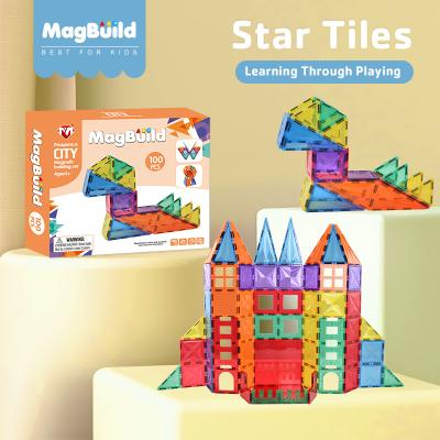 China Building Toy 100 Pcs Car Base Diamond Shaped Magnetic Tiles 2021 ABS Plastic Toy Building Blocks Magnetic Tiles Educational Toys for sale