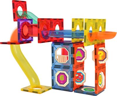 China Hot-Selling Construction Toy 51 Pieces Magnetic Track Tiles 3D Intelligence Educational Ball Race Toys DIY Colorful Magnetic Marble Run Blocks for sale