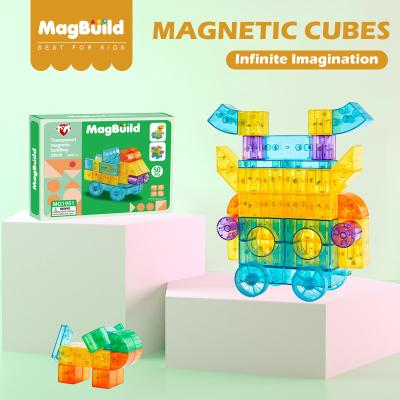 China DIY Building Brick MagBuild 50pcs STEM Intelligence Toys Magnetic Building Block Magnetic Car Toys For Kids Geometry Enlightenment for sale