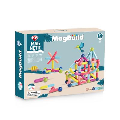 China Amazon Hot Selling Magnetic Building Toy Balls and Rods Set Magnet Building Sticks Set Stacking Toys for Children 65PCS for sale