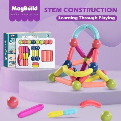 China Construction Toy MagBuild 46PCS Customized Magnetic Building Blocks PULL BACK Toys Magnetic Rods and Balls Toys Set Magnetic Sticks and Balls Set for sale