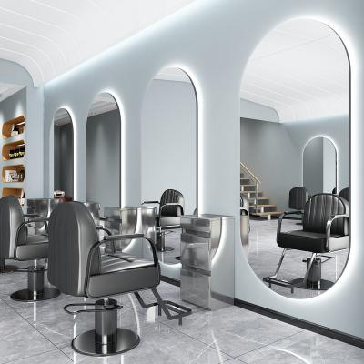 China Modern  Luxury LightSpa Custom Design For Hair Salon Counter Display Showcase And Double Sided Hair Salon Mirror Station for sale