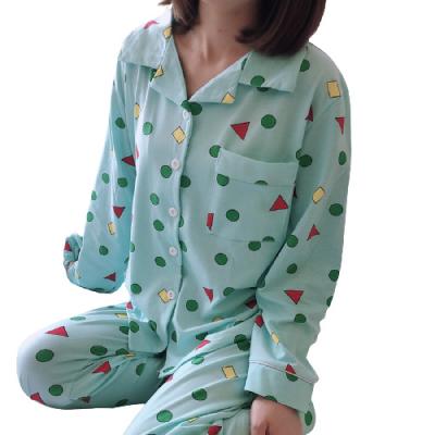 China Home Comfortable Geometric Pattern Women's Autumn Sleepwear QUICK DRY Long Cartoon Cotton Wrapped Pajamas for sale