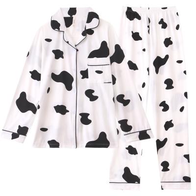 China Cute Autumn Milk Suit Cow Pajamas Women's Sleepwear QUICK DRY Long Sleeve Casual Plus Size Cartoon Silk Pajamas for sale