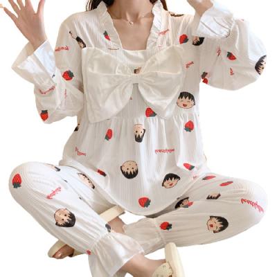 China Lovely Strawberry Autumn Women's Sleepwear QUICK DRY Cartoon Polyester Two Piece Pajamas Balls Home Clothes for sale