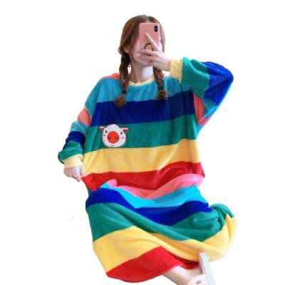 China Winter Flannel Rainbow QUICK DRY Sleepwear For Women Terylene Christmas Long Sleeving Robe For Adult Cartoon Rainbow Pajamas for sale