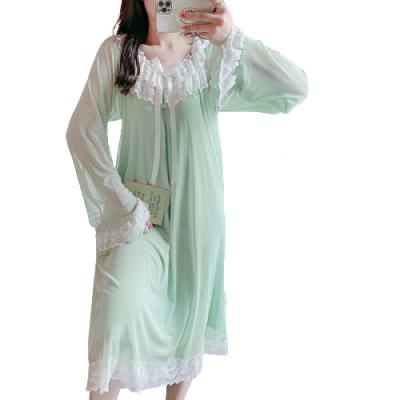 China QUICK DRY Popular Fascinating Sexy Home Outfit Lace Women's Long Sleeve Princess Dress Pajamas Nightgown Skirt Design Pajamas for sale