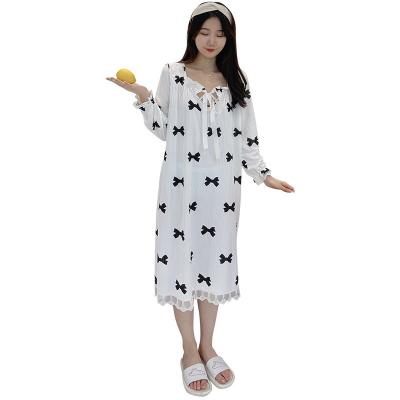 China One Piece Pajamas The Latest Bow Long Sleeved Women's Sleepwear QUICK DRY Lovely Polyester Casual Home Dress for sale